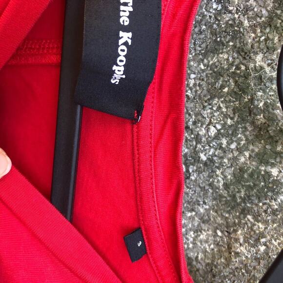 The Kooples Cropped Top Knot Twist Front Blouse Shirt Red Tee - Picture 4 of 7